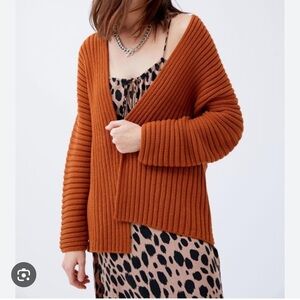 UO Leo Ribbed Open-Front Cardigan - Copper